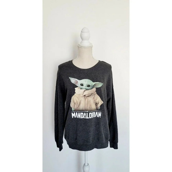 Star Wars Tops - Star Wars The Mandalorian Child Baby Yoda Pullover Fleece Grey Sweatshirt Small